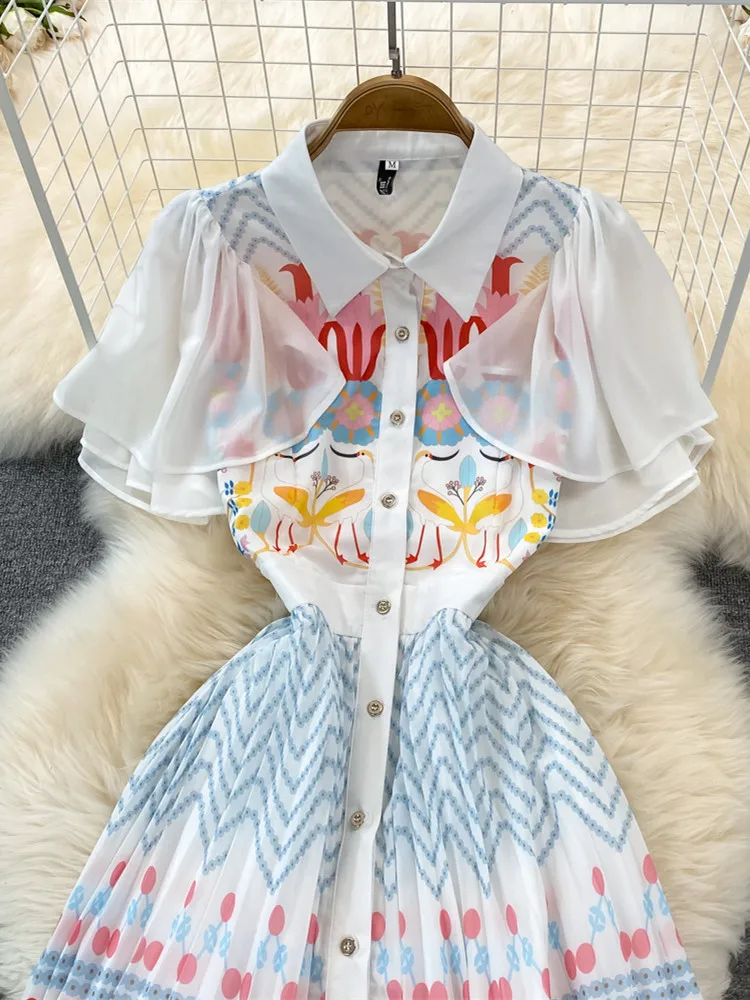 Женское шифоновое Плиссированное Платье однобортное пляжное платье с