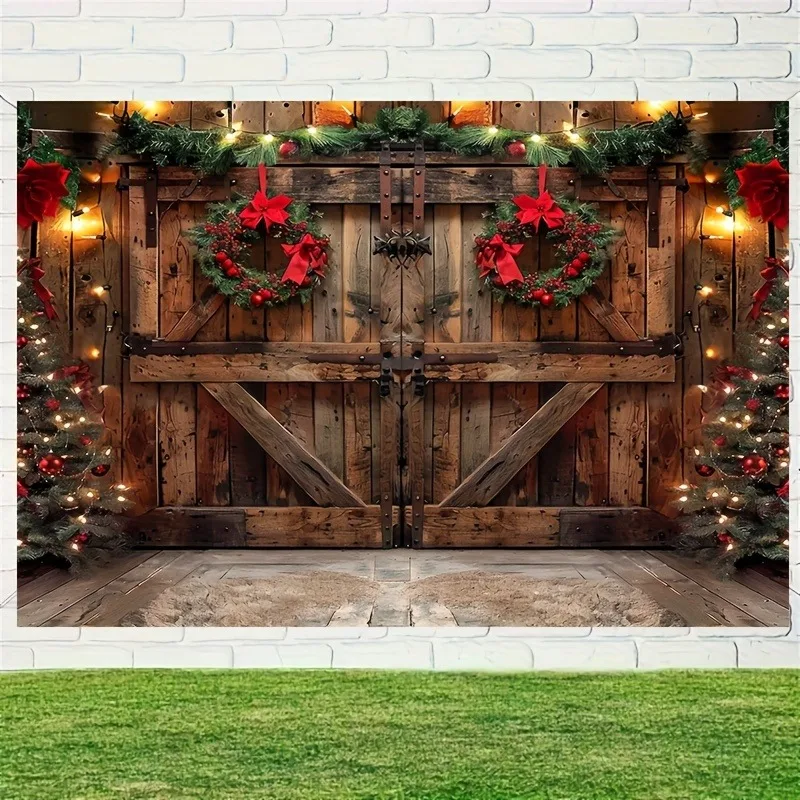 Украшение рождественской вечеринки фон ткань фермерский дом деревянная дверь