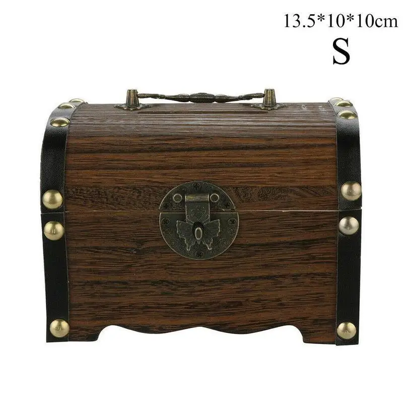

Wood Piggy Bank Safe Money Box Savings With Lock Wood Legendary Brown Treasure Chest Fashion Organizer Handmade Carving K1M2