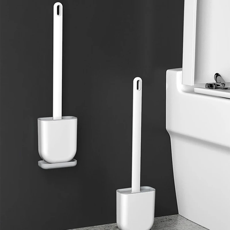 

Wall-mounted Silicone Toilet Brush No Dead Ends Household Cleaning Long Handle Leakproof Toilet Brush for Bathroom Accessories