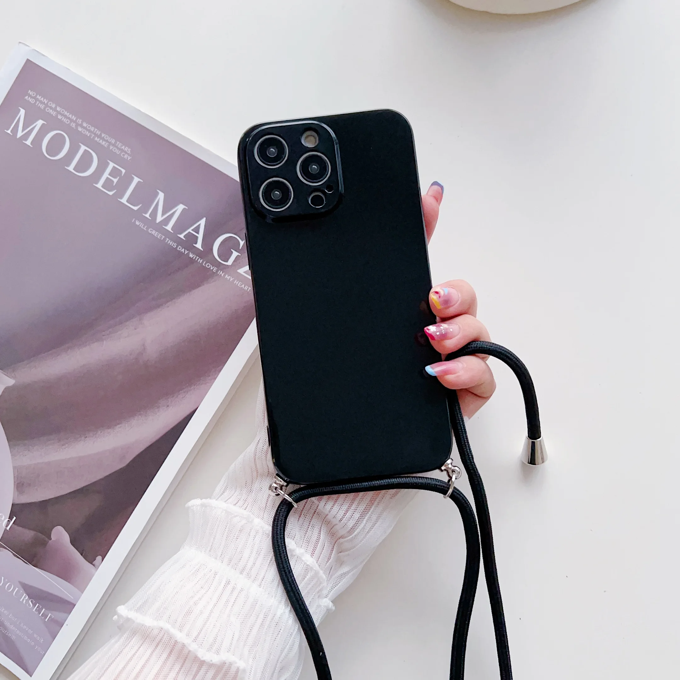 

Necklace Lanyard Strap Chain Phone Case For Huawei P50 P40 Lite P30 P20 Lite Pro Mate 40 30 20 Pro Transparent Soft Rope Cover