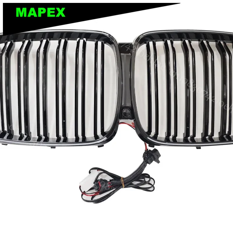 Фото Подходит для BMW X5 2019-2022 гг., двухлинейная черная модель G05, решетка с подсветкой и светодиодной подсветкой №5