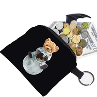 fashion wallet women astronaut pattern print small coin pouch keyring bag canvas female coin purse organizer headset bag case