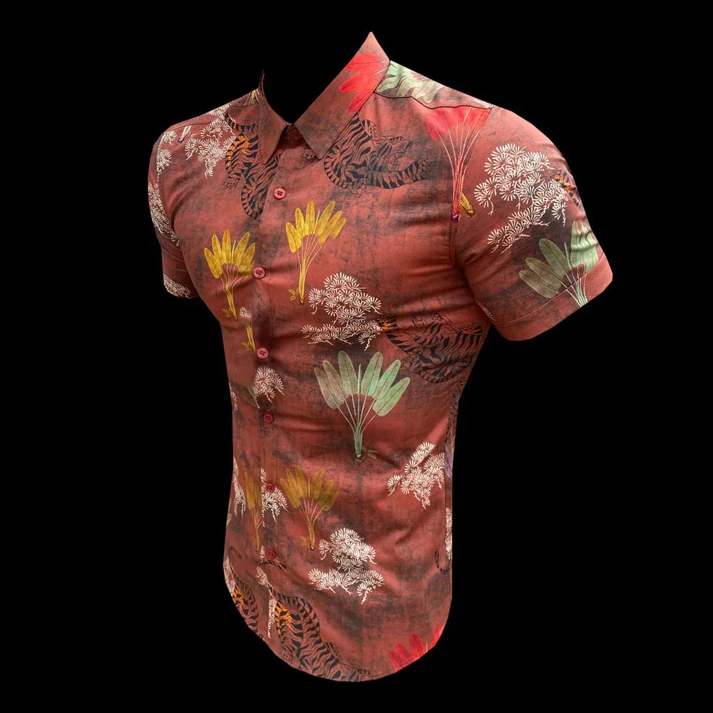 Spring/summer new lapel print men's long-sleeved shirt WISH men's cardigan