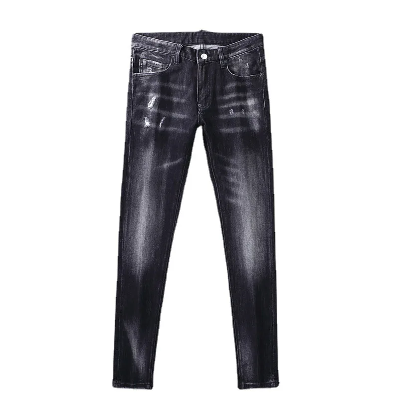 High Street Fashion Men Jeans Retro Black Gray Elastic Slim Fit Ripped Jeans Men Vintage Designer Trousers Brand Pants Hombre