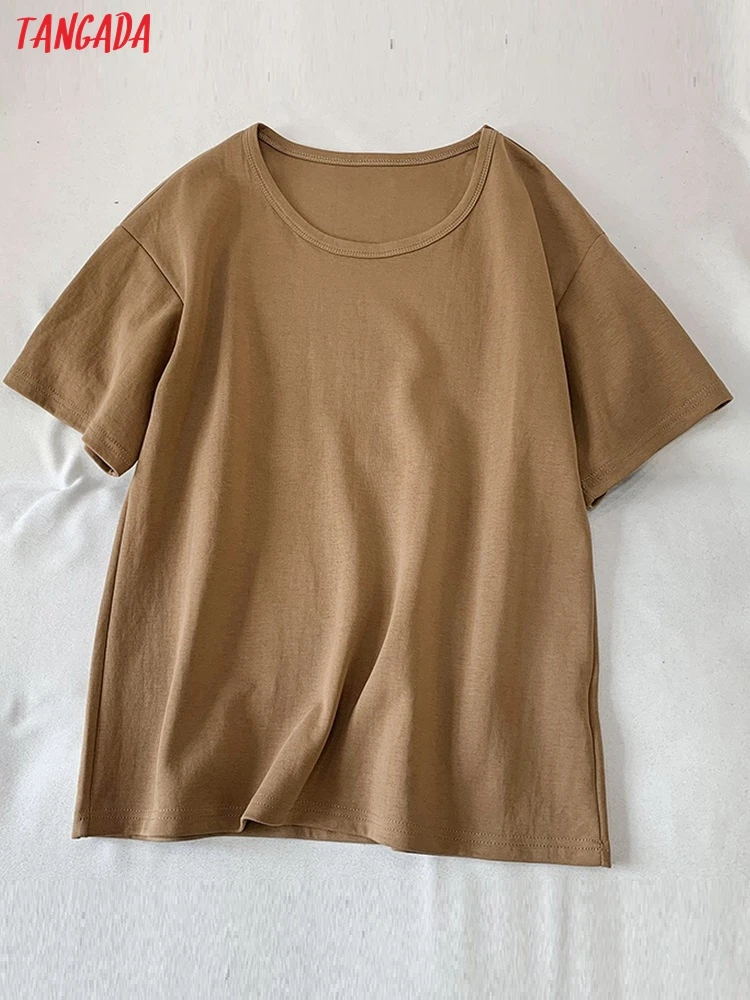 

Tangada 2022 Women Khaki Oversized Long T Shirt Short Sleeve O Neck Tees Ladies Casual Tee Shirt Street Wear Top XLJ13