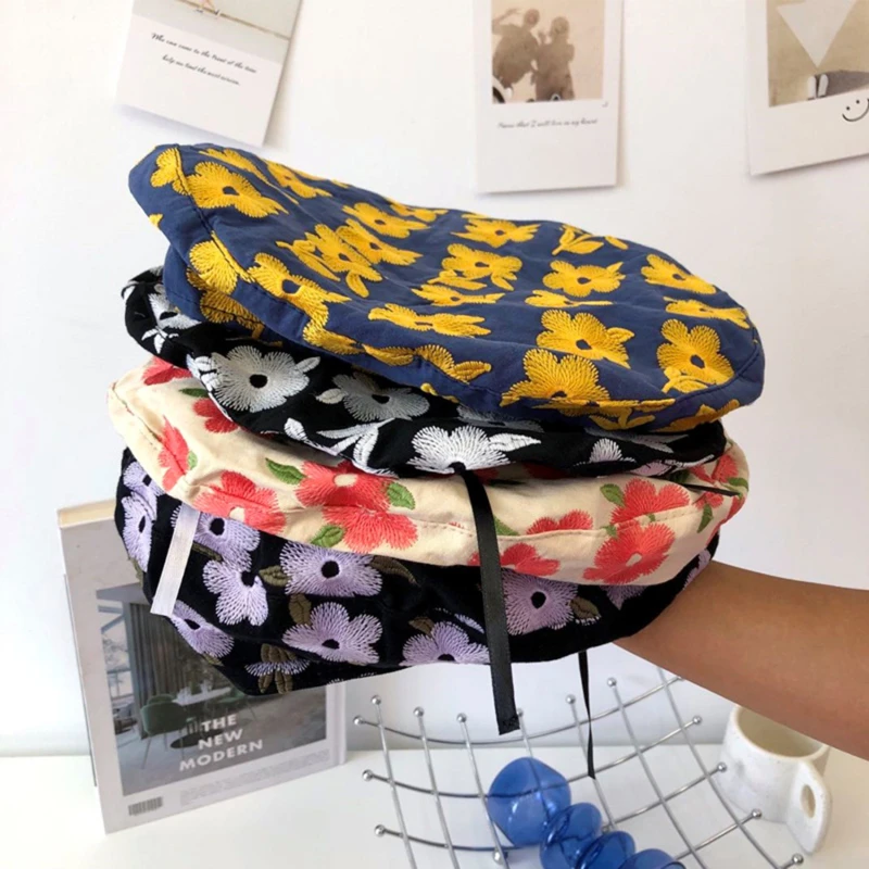 

Women Berets Spring Autumn Artist Hat Vintage Girls Female Painter Hats Beret Floral Fashion Lady all-match Warm Cap