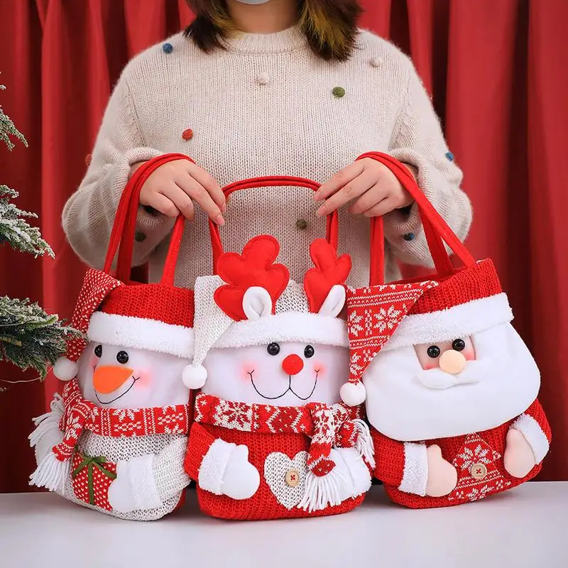 

Christmas gift bag Washable Fabric Christmas Doll Gift Bags Knitting cartoon candy bag Christmas decorations and supplies