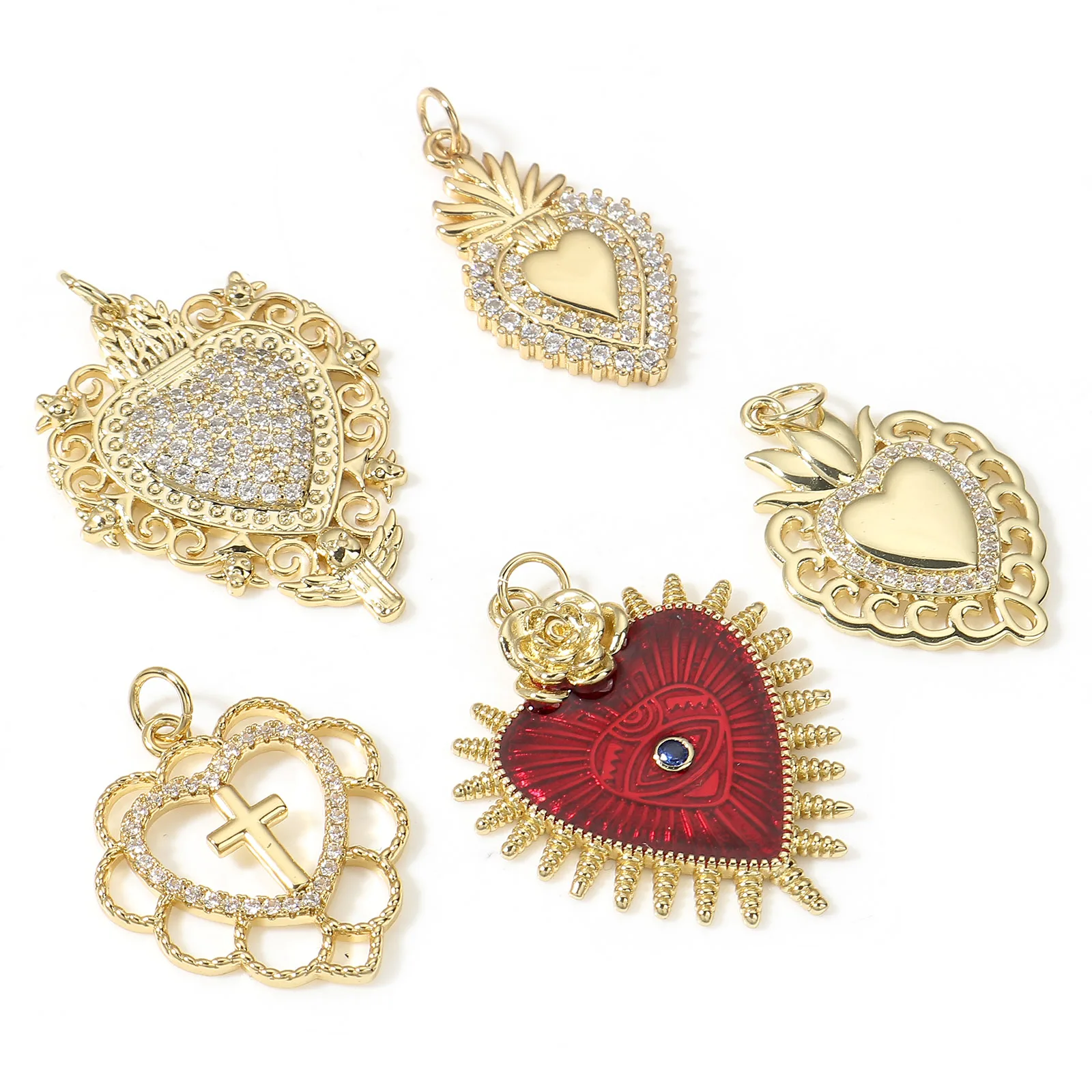 1 шт. винтажные медные Подвески золотого цвета в форме сердца Креста кулона из