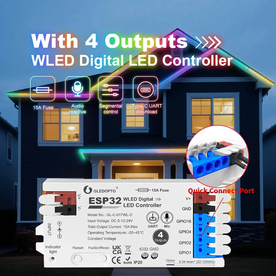 Фото DIY Динамический контроллер LED-ленты ESP32 WLED с функцией микрофона, Type-C, TI LevelShifter IC №1