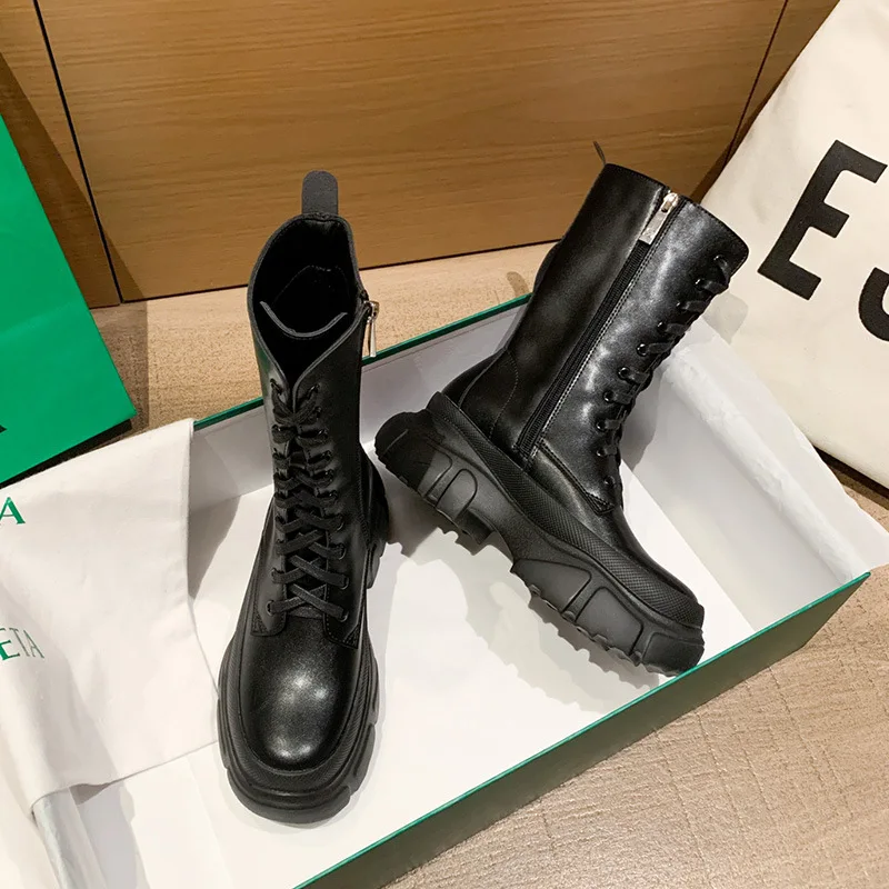 Womenboots Motorcycle Boots Mid Boot Womenshoes PU Solid Color Round Shape Waterproof and Nonslip IncreaseThick BottomShortboots