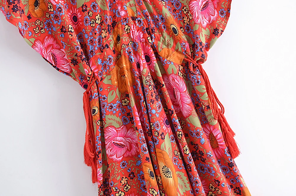 Женское богемное Макси-Платье с V-образным вырезом и рукавом летучая мышь |