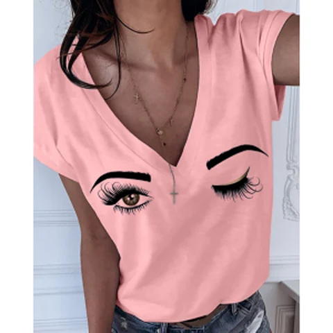 3d Women's T-shirt Sexy Eyelash Print T Shirt For Ladies Fashion Street Short Sleeve Tops Loose Oversized Women's Clothing Shirt