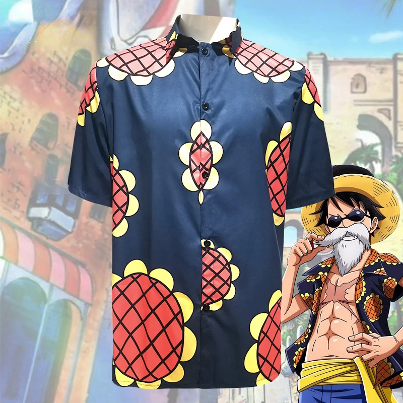 

Anime Monkey D. Luffy Same Shirt Summer Men's Sunflower Printed Casual Top Short Sleeve Cosplay Costume Daily Clothing