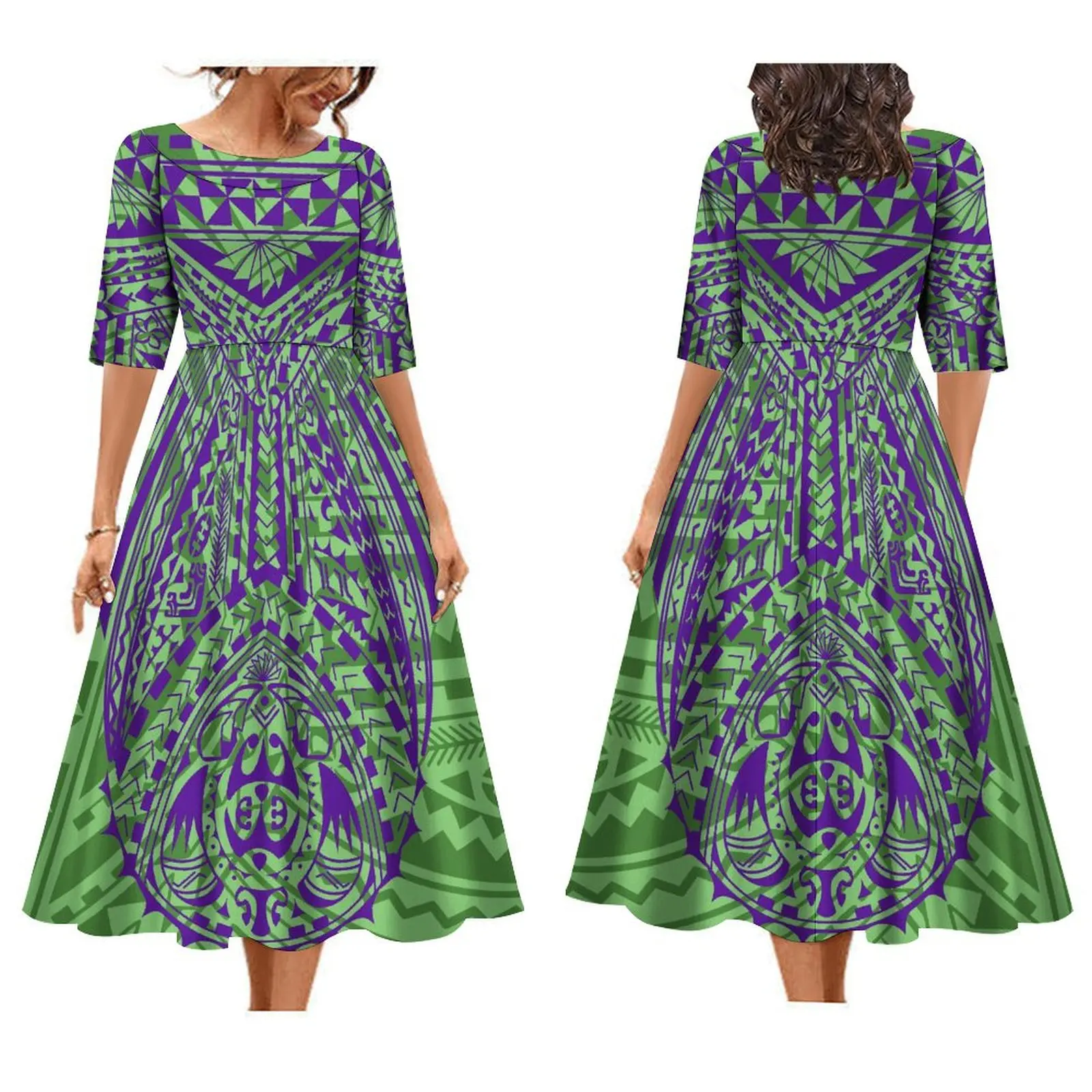 Женское полинезийское Летнее Длинное платье с коротким рукавом и круглым