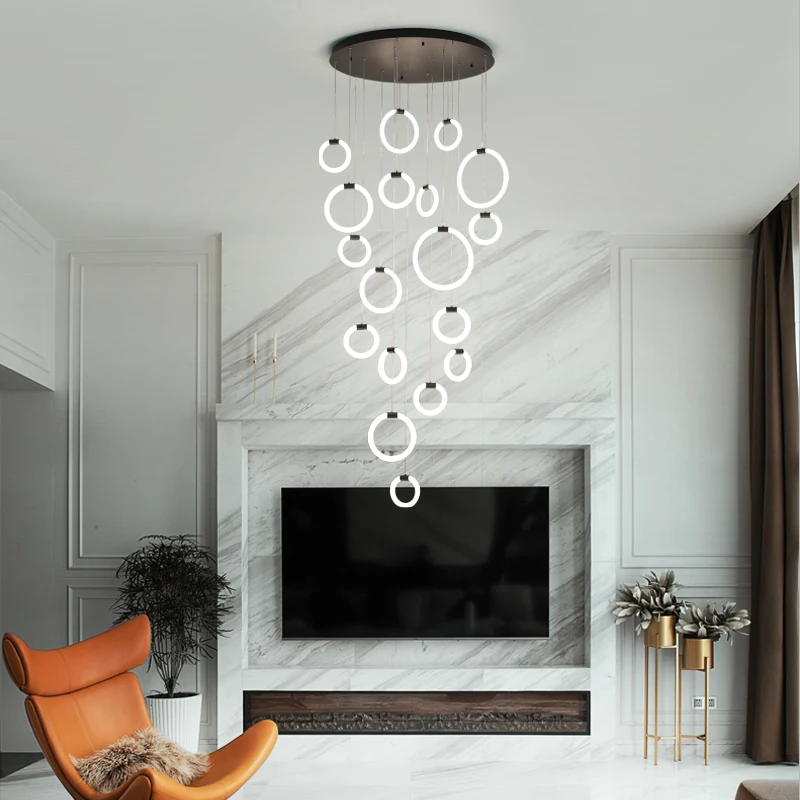 Ring Ring LED Lantern Designer staircase chandelier Modern Minimal Apartment Villa Living Room Restaurant indoor Lighting