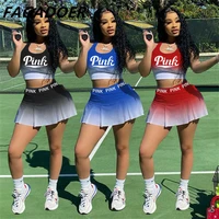 fagadoer fashion sporty pleated mini skirt two piece set summer pink letter print crop top mini dress casual street outfits