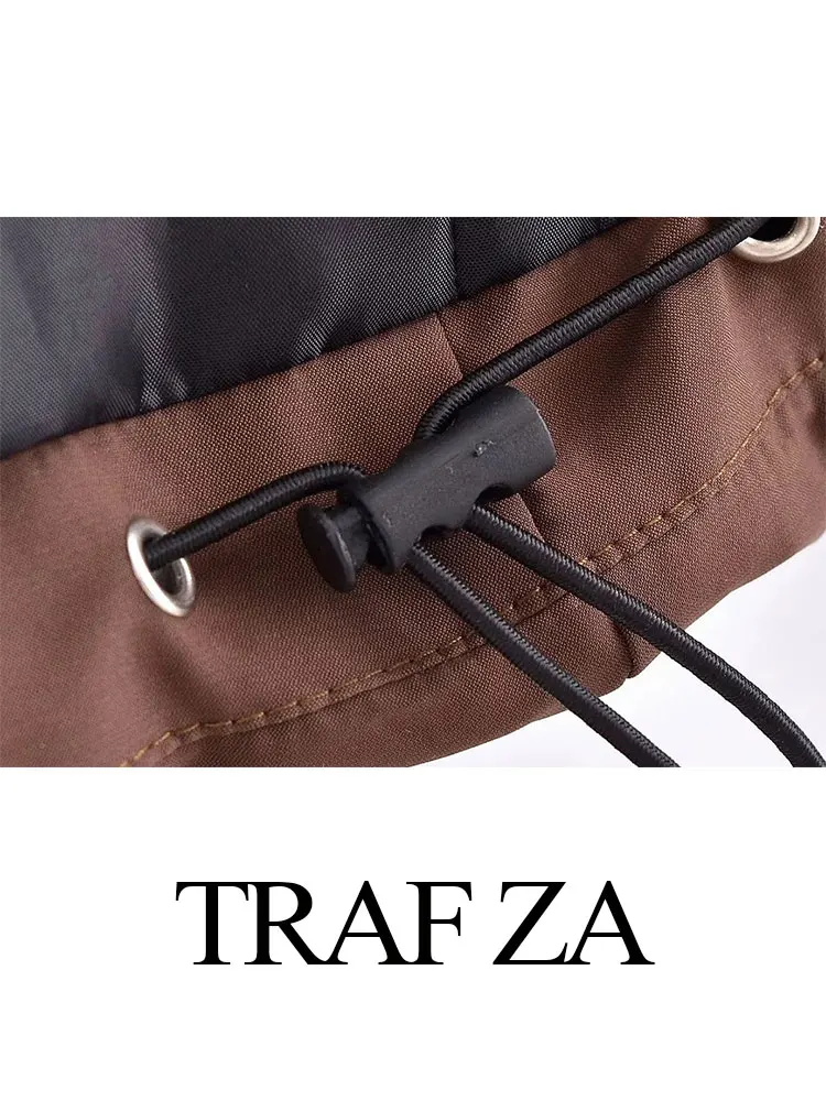 TRAF ZA Women's Cardigan Zipper Cotton Clothes Half Turtleneck Solid Brown Bread Clothes Comfortable Warm Winter Lady Clothes