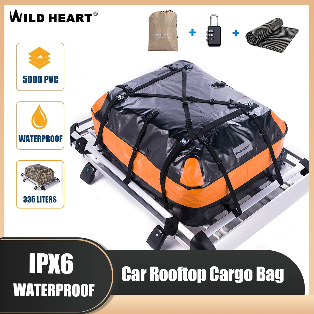 

WILD HEART Car Roof Bag Roof Top Cargo Box 335L Waterproof Level IPX6 Suitable for All Vehicles SUV With/Without Luggage Rack
