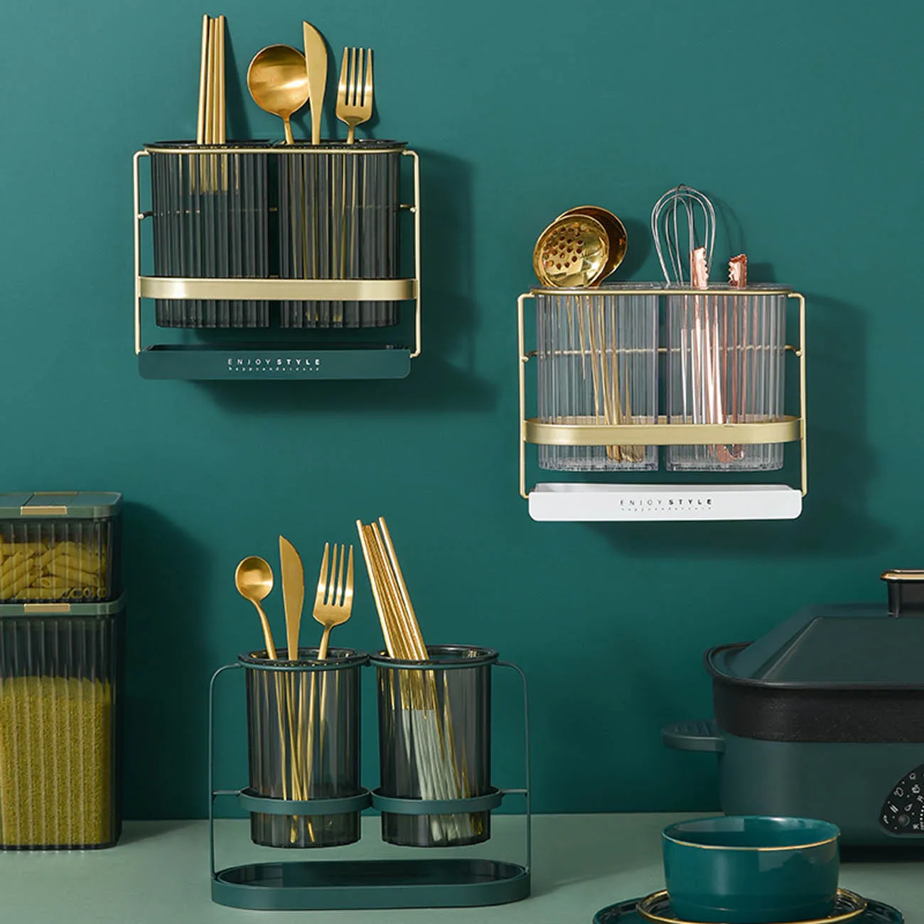 

Light Luxury Chopsticks Cage Kitchen Wall-Mounted Drain Spoon Fast Tube Household Tableware Chopsticks Storage Box