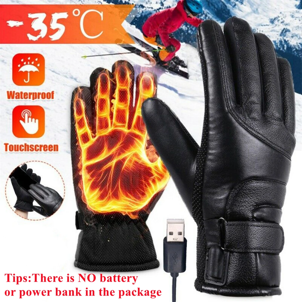 Electric Heated Gloves Rechargeable USB Hand Warmer Heating Gloves Winter Motorcycle Thermal Touch Screen Bike Gloves Waterproof
