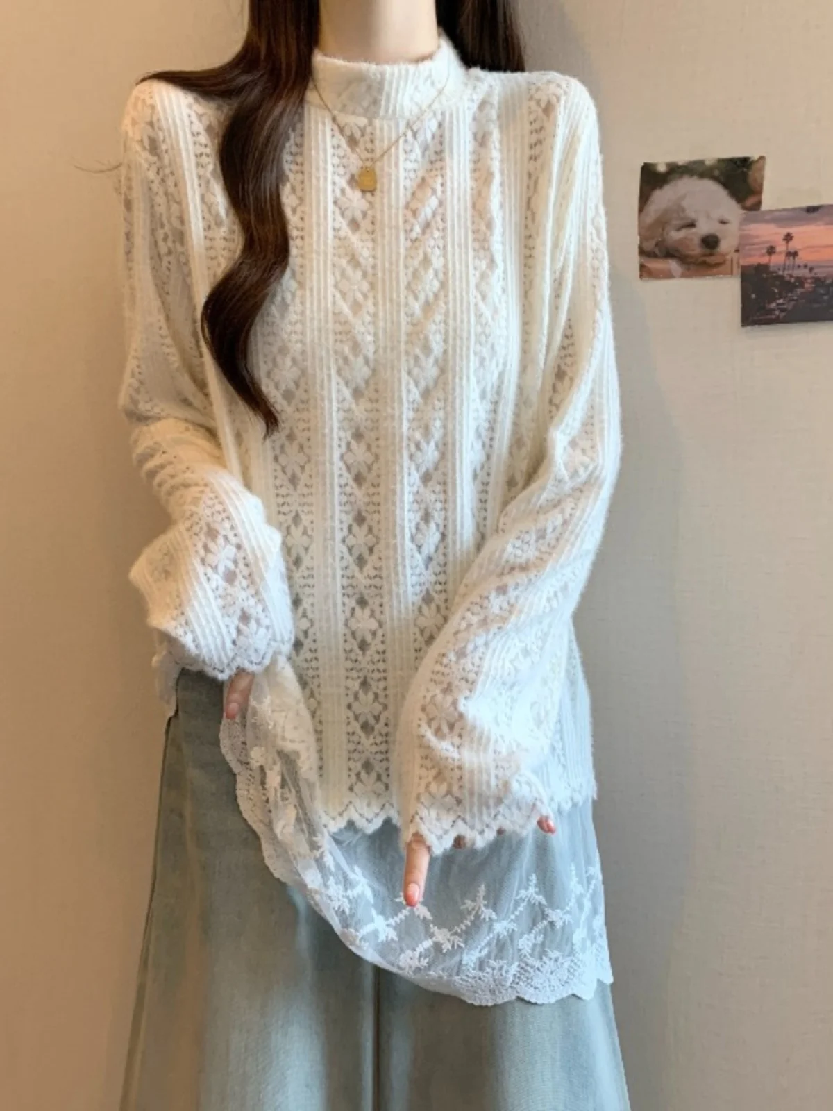 Французская рубашка Gentle Sle с воротником до половины высоты кружевная нижняя