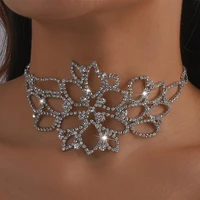 2022 luxury rhinestone hollow flower bib collar wedding necklace jewelry for women shiny crystal statement choker necklace gift
