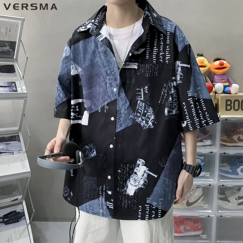Рубашка VERSMA Мужская/женская с принтом газет шикарная блуза оверсайз в стиле