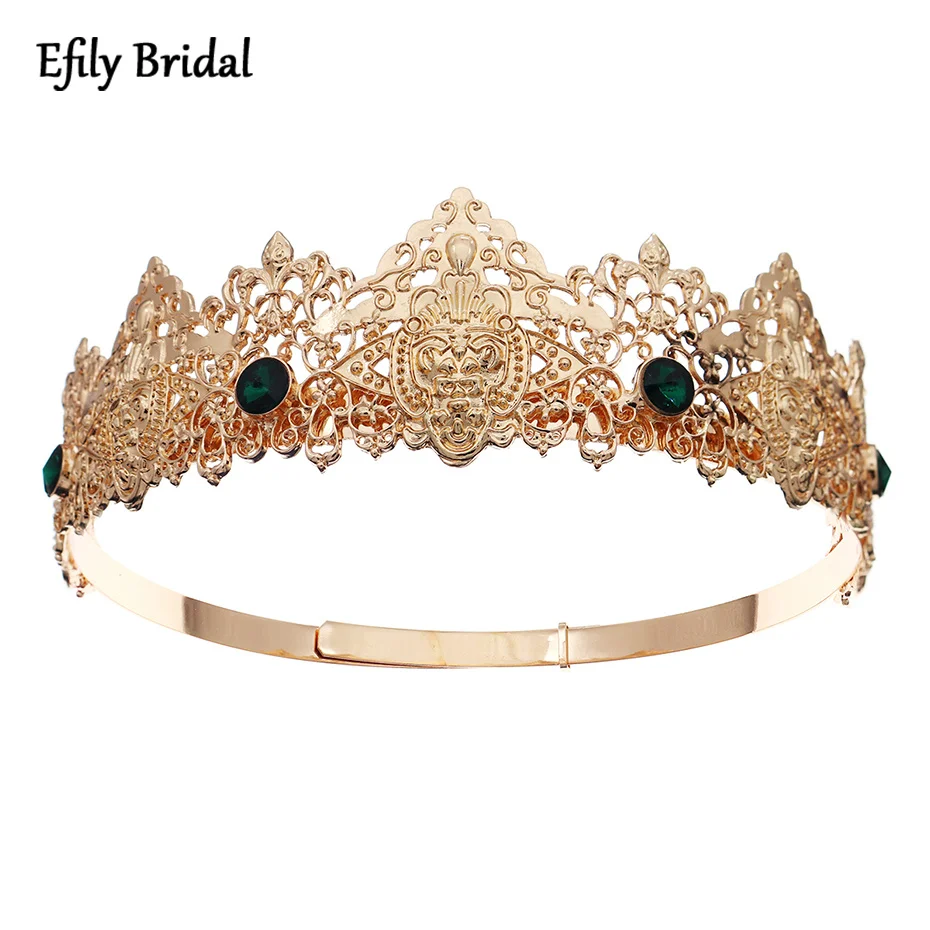 

Retro Alloy Round Crown Party Prom Baroque Hair Jewelry Vintage Rhinestone Tiara King Queen Headpiece Wedding Hair Accessories