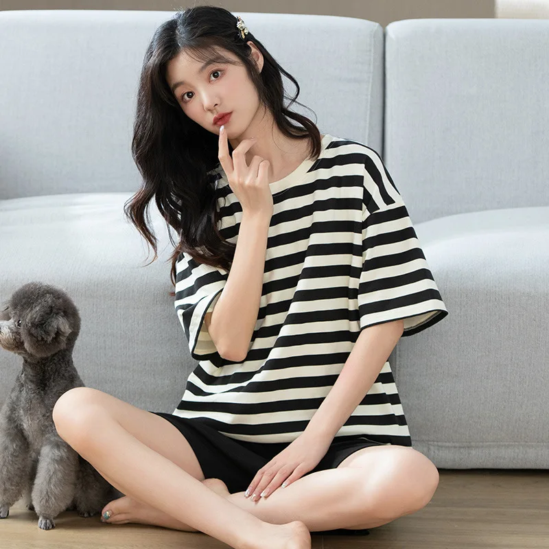 1 Summer pajamas, all-cotton women's short-sleeved shorts, all-cotton suits, women's summer girls' large home clothes