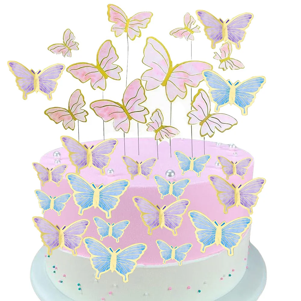 

10PCS Butterfly Cake Toppers Gold Mixed Pink Purple Butterfly Party for Supplies Baby Shower Girls Birthday Wall Wedding Decor