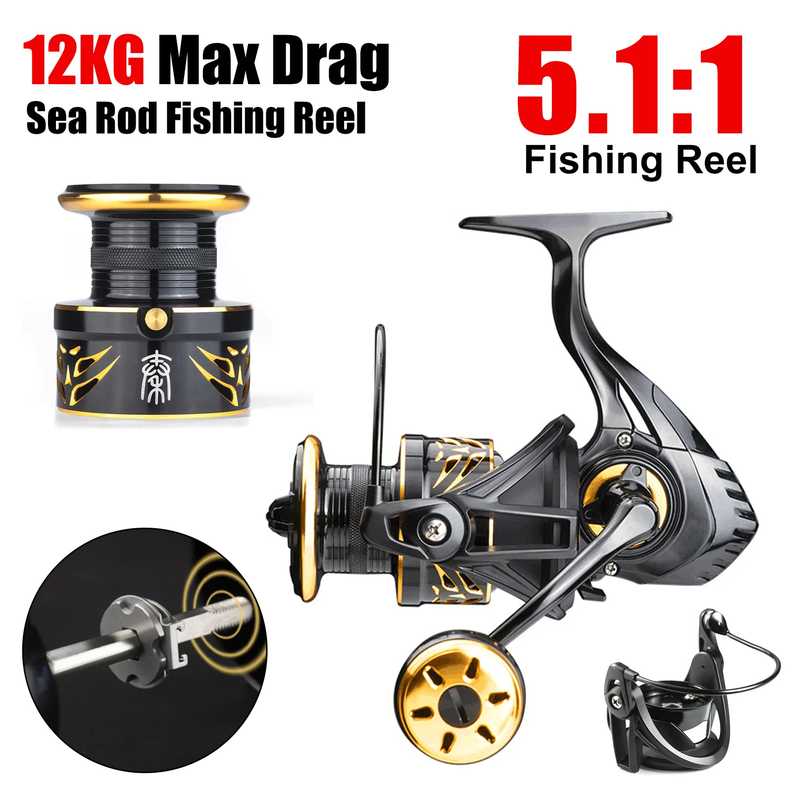 

2022 Newest 2800-7800 Series Spinning Reel 12KG Max Drag Metal Spool Grip 5.1:1 Gear Ratio Fishing Freshwater Saltwater Tackle