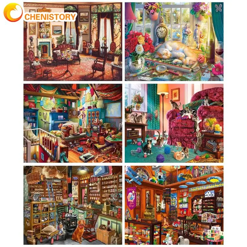 

CHENISTORY Acrylic Painting By Numbers With Frame Drawing By Numbers Room Scene Picture Paint Home Decor For Adults Paint Kit