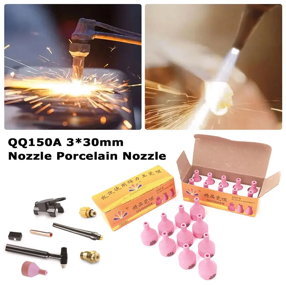 

10 шт. 3*30 мм Защитная насадка, сварочный аксессуар, Сварочная сборка аргоновой дуги TIG QQ150A, керамическая насадка, фарфоровое горлышко
