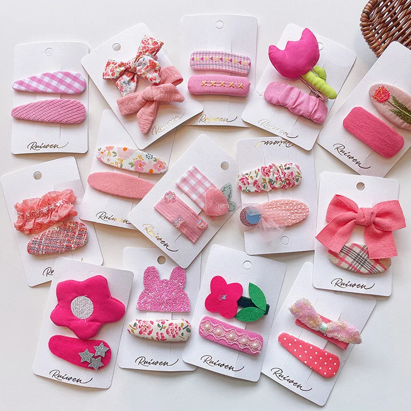 

Sweet Pink Cloth Lace Embroidered Flowers Plaid Dot Hair Clips For Girl Cute Princess Oval Hairpin Barrettes Fashion Accessories