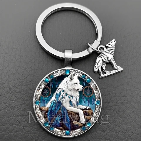 Новый брелок с волком, стеклянный купол с узором «Белый волк», брелок для ключей «Я люблю волк», мужские ювелирные изделия, автомобильный брелок