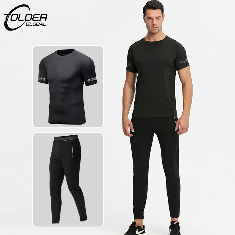 

2 Pcs Set Men's Tracksuit Gym Fitness Compression Sports Suits Clothes Running Jogging Sport Wear Exercise Workout Tights Male