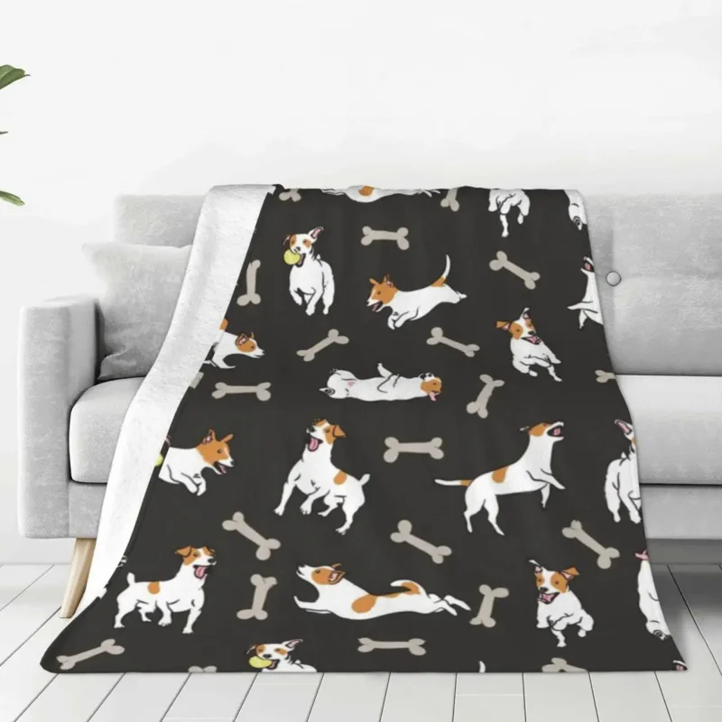 

Ru-ssell Terrier Dog Flannel Blanket Cute Animal Warm Soft Throw Blanket for Couch Bed Travel Print Bedspread Sofa Bed Cover