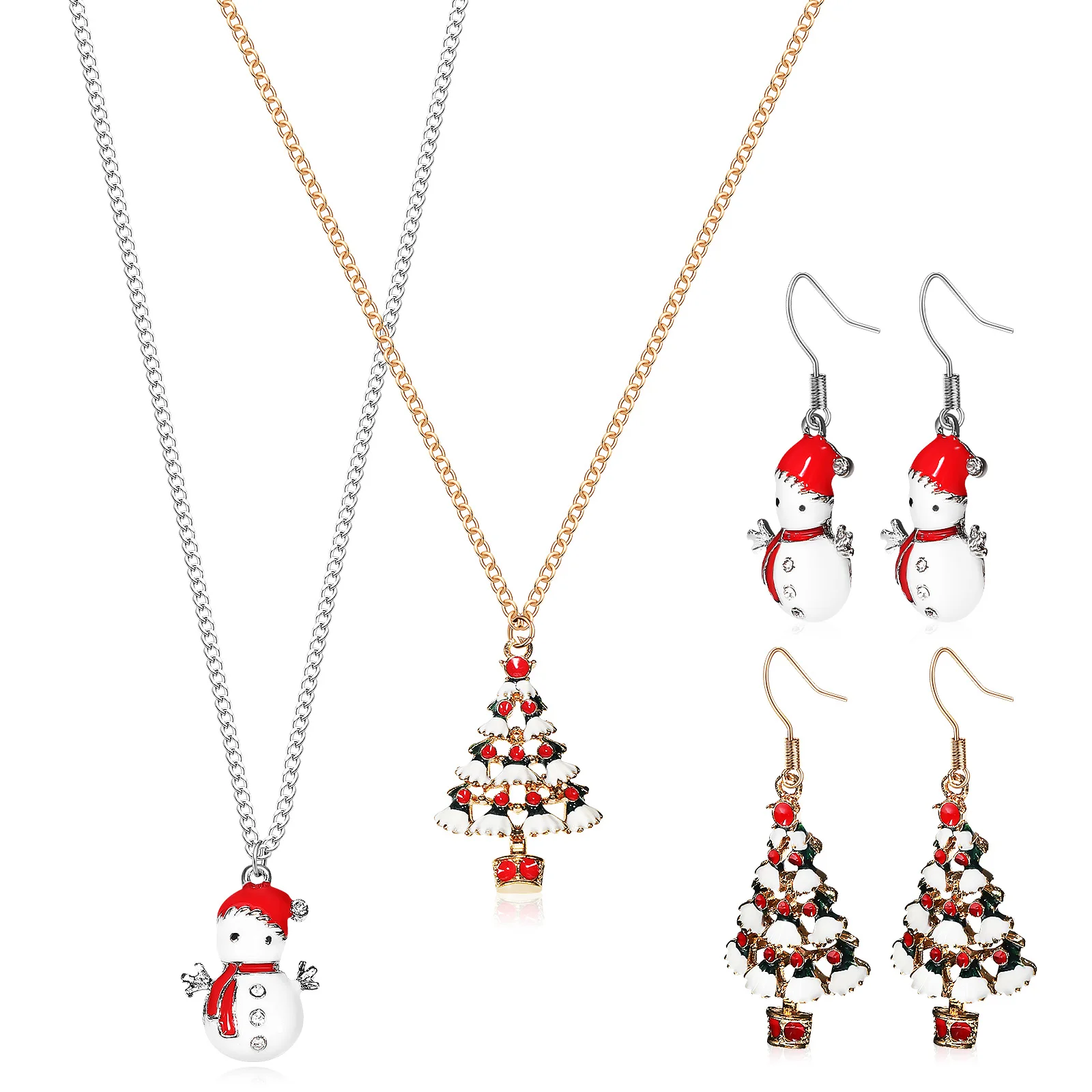 

2 Set Christmas Earrings For Women Dangle Choker Girls Rhinestone Necklace Hook