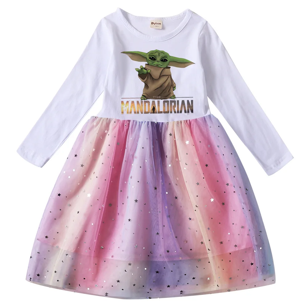 

Fashion Spring Autumn Girls Long Sleeve Dress Disney Yoda Princess Cosplay Costume Kids Birthday Fancy Party