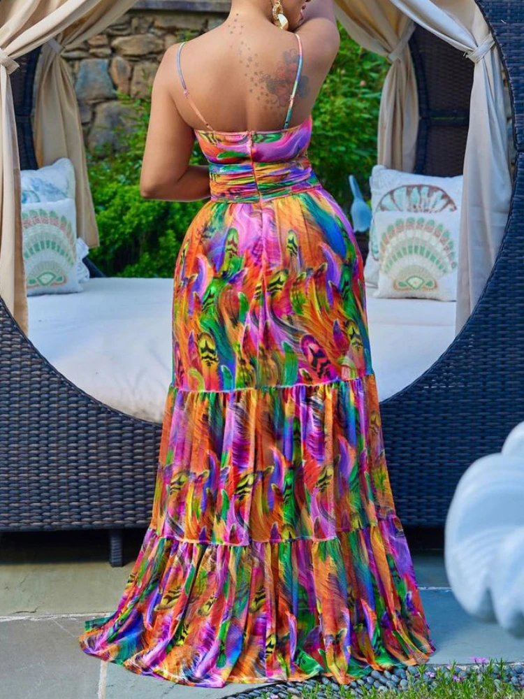 Summer new long dress slip print sexy fashion style swing skirt party dresses plus size dresses