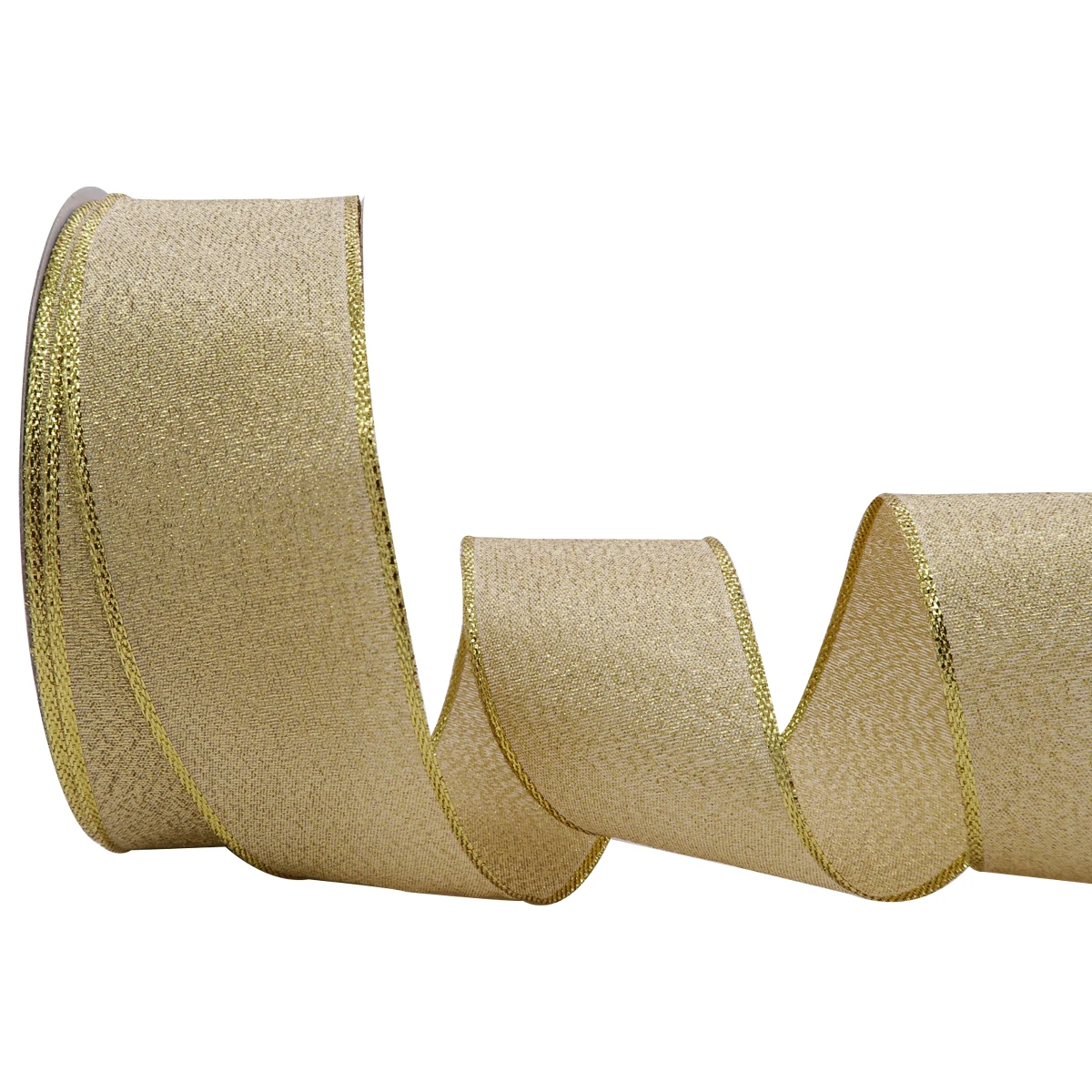 

5 10 25 Yards/Roll 38mm Golden Lurex Metallic Wired Edge Ribbon for Bows for Crafts Gift Wrapping Christmas Tree Decor 1198