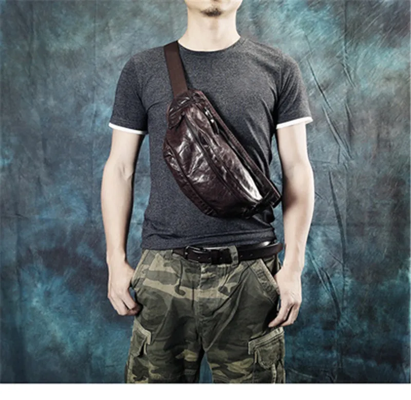 Fashion vintage natural genuine leather men chest bag high quality soft cowhide waist packs casual sports shoulder messenger bag