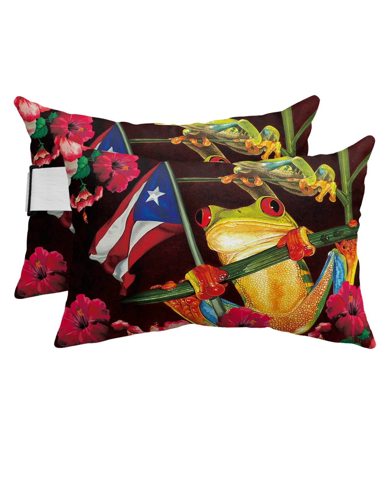 

Hibiscus Tree Trunk Puerto Rico Flag Frog Waterproof Pillow With Insert Adjustable Lounge Chair Head Lumbar Travel Pillow