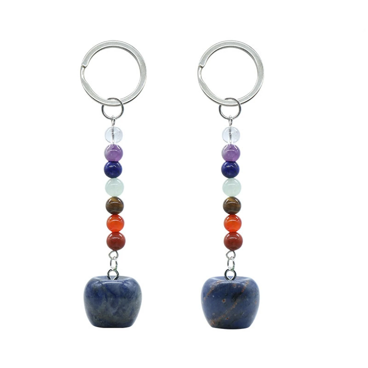 

2PCS Sodalite Apple Pendant Keychain Healing Crystals Tumbled Stone Keyring for Couple Best Friend Family