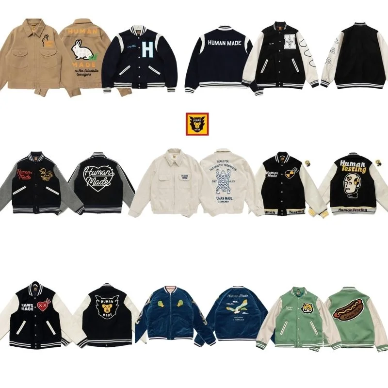 

Human Made Embroidered Casual Women's Men's Leather Sleeve Baseball Jacket Clothing