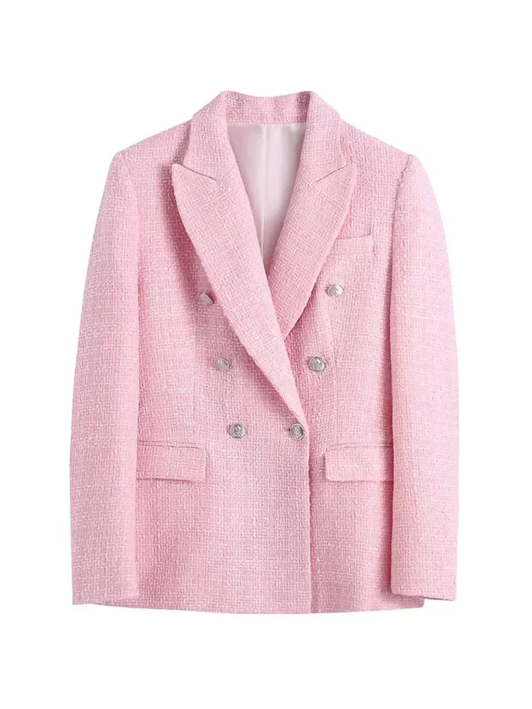 

Женский двубортный блейзер из твида, винтажный пиджак с длинными рукавами и карманами, осень 2020