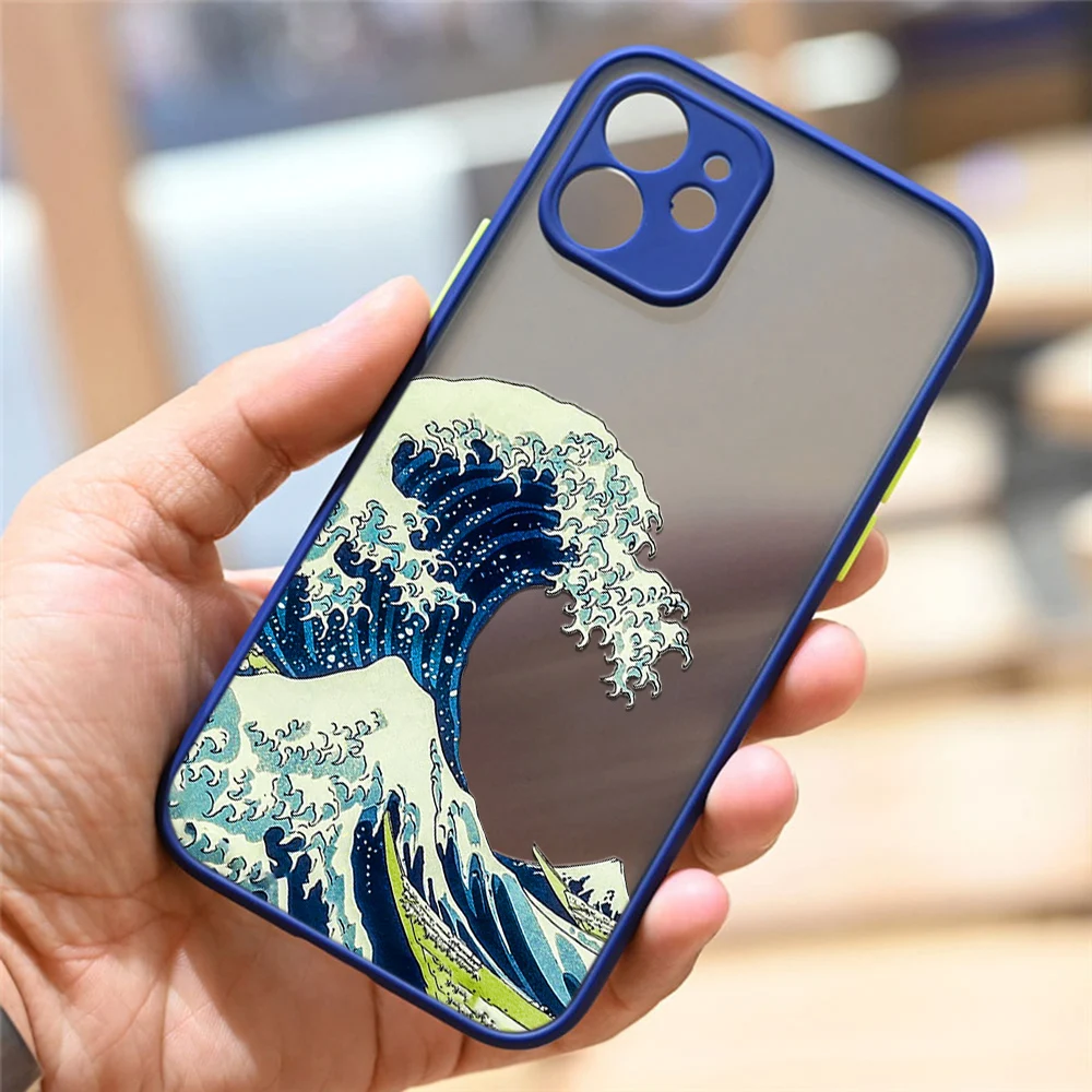 Fashion Great Blue Wave Clear Phone Case For iPhone 13 12 11 14 Pro MAX XS X Mini XR 7 8 Plus Shockproof Hard Matte Cover Fundas