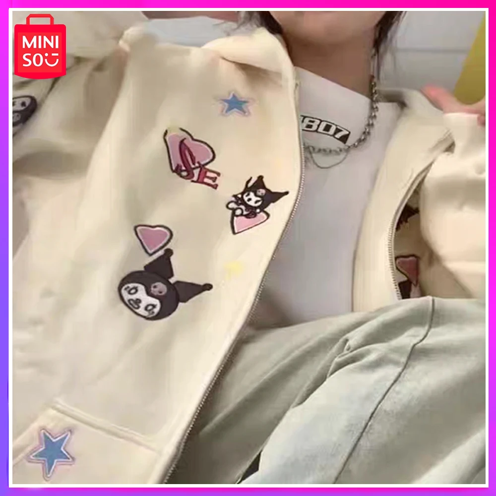 

Miniso Sanrio Kuromi New Spring Autumn Fashion Casual Loose Lazy Student Cardigan Coat Apricot Birthday Christmas Girl Gift