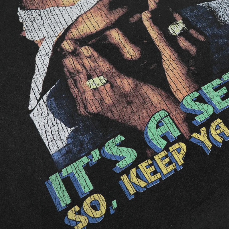 Потертая футболка Tupac с круглым вырезом и коротким рукавом High Street Trend мужская